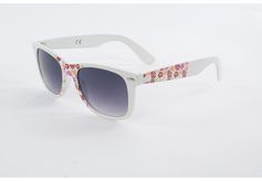 Trendy witte wayfarer-type dames zonnebril met bloemprint