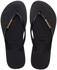 Dames teenslippers slim logo metallic zwart