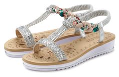 Sandalen met elastische bandjes, sierstenen, sandaaltje, zomerschoen