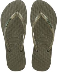 Dames teenslippers slim logo metallic groen