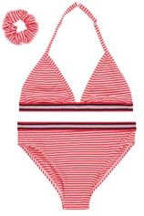 Vingino gestreepte triangel bikini Zetta + scrunchie roze/wit