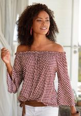 Lascana Blouse met carmenhals met stippelprint