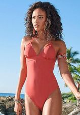 Lascana Badpak Scallop met gelaserd schulprandje