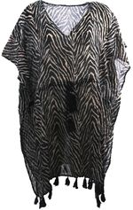 Korte kaftan met zebraprint en kwasten franje