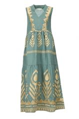 Maxi-jurk met goudkleurige borduursels Aleya  cyaan