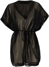 Korte voile kaftan in zwart met V-hals