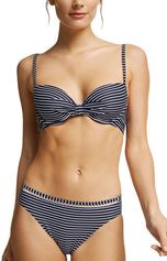 Women Beach voorgevormde gestreepte beugel bikinitop donkerblauw/wit