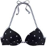 Voorgevormde push-up bikinitop met stippen zwart/wit