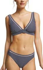 Women Beach voorgevormde gestreepte bikinitop donkerblauw/wit