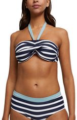 Women Beach niet-voorgevormde bandeau bikinitop donkerblauw/wit