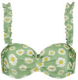 Voorgevormde strapless bandeau bikinitop groen/wit/geel