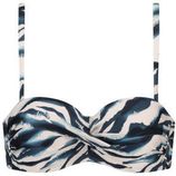 Voorgevormde strapless bandeau bikinitop Wavy Water donkerblauw/lichtroze