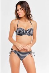 Voorgevormde gestreepte strapless bandeau bikinitop zwart/wit