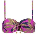 Voorgevormde strapless bandeau bikinitop Palm Springs fuchsia/olijfgroen