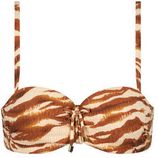 Voorgevormde strapless bandeau bikinitop True Zebra bruin/beige