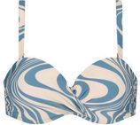Voorgevormde strapless bandeau bikinitop beige/blauw