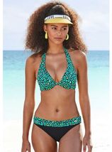Beugelbikini met turquoisekleurige animal-print