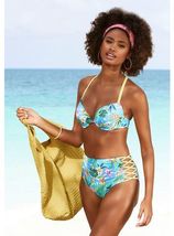 Push-upbikinitop Hanni met tropische print en gele details