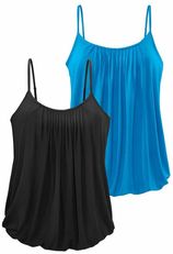 Top met spaghettibandjes Met decoratieve plooien van zachte viscosekwaliteit (Set van 2)