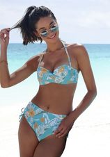 Beugelbikinitop in bandeaumodel Suva met een bloemmotief
