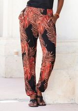 Strandbroek met print van palmbladeren en zakken, lichtgewicht en elastische jersey broek