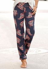 Strandbroek met bloemenprint en zakken, jersey broek, zomerbroek