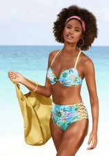 Push-upbikinitop Hanni met tropische print en gele details