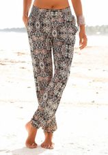 Strandbroek met all-over print en zakken, stoffen broek, zomerbroek, elastisch
