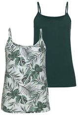 Top met spaghettibandjes Met aanrimpeling bij de hals van elastische viscosekwaliteit (2-delig, Set van 2)