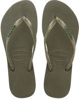 Dames teenslippers slim logo metallic groen
