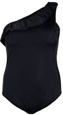 Corrigerend one shoulder badpak SNAVA met ruches zwart