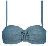 Voorgevormde strapless bandeau bikinitop petrol/zilver